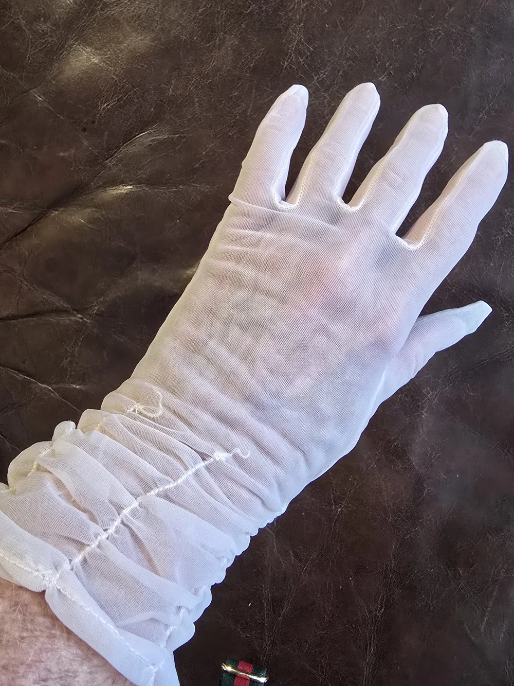 Vintage Set of Sheer KAYSER Ruffled Gloves - Pink & Ivory Pair
